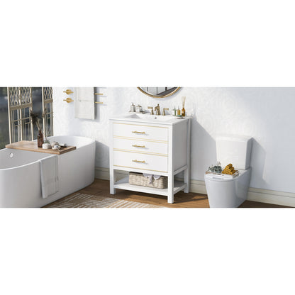 [Viedo]Modern 30inch Navy Blue/White Bathroom Vanity Cabinet Combo with Open
Storge, Two Drawers