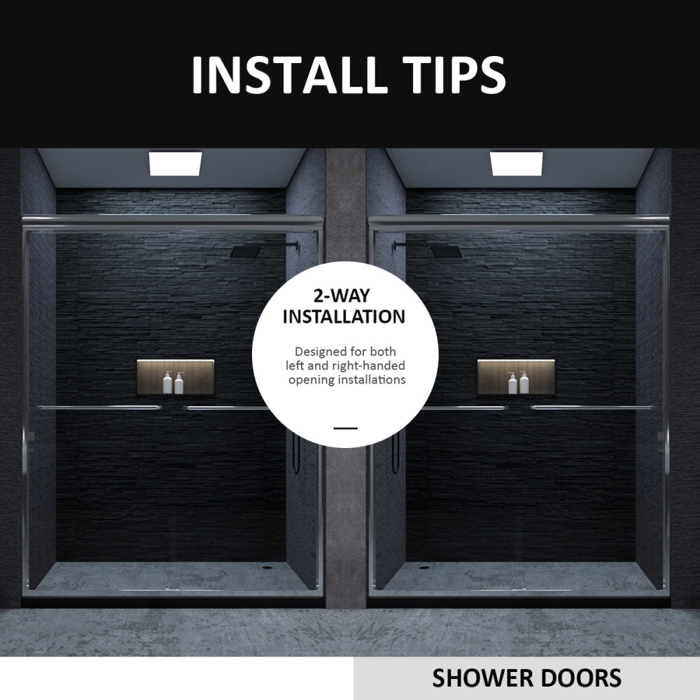 Semi-Frameless Sliding Shower Door 56-60 in. W x 72 in. H, Bathroom Sliding Door with 5/16" Clear Tempered Glass,Chrome Finish, Designed for Smooth Door Closing