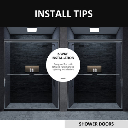 Semi-Frameless Sliding Shower Door 56-60 in. W x 72 in. H, Bathroom Sliding Door with 5/16" Clear Tempered Glass,Chrome Finish, Designed for Smooth Door Closing