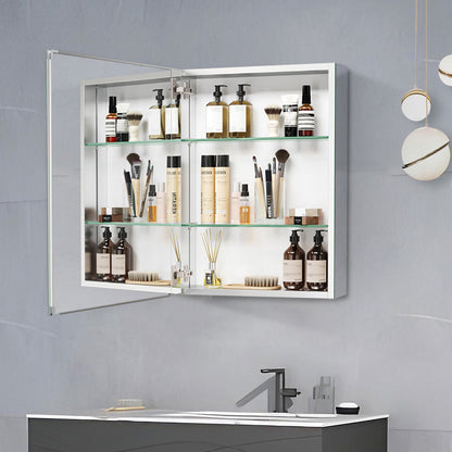 30x26 inch Double door mirror Aluminum medicine cabinet Surface Mount or Recessed Bathroom