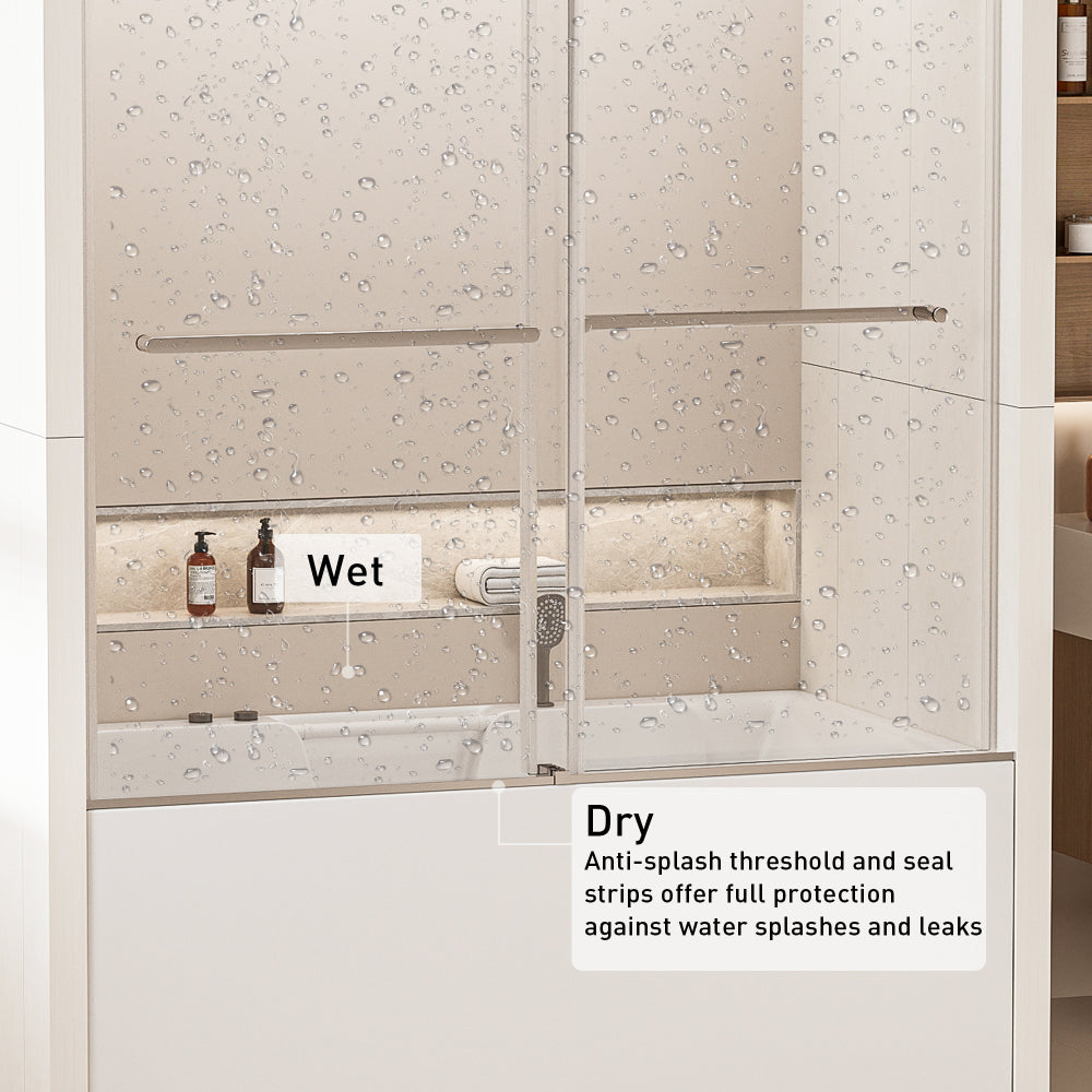 56-60 in. W x 62 in. H Frameless Double Sliding Tub Door, Bypass Tub Shower Door Soft Closing, Chrome 24D02-T60CHX