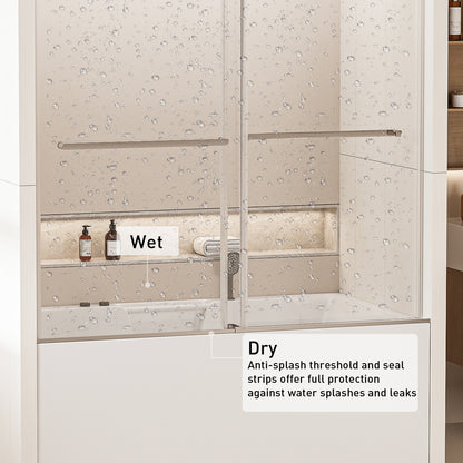 56-60 in. W x 62 in. H Frameless Double Sliding Tub Door, Bypass Tub Shower Door Soft Closing, Chrome 24D02-T60CHX