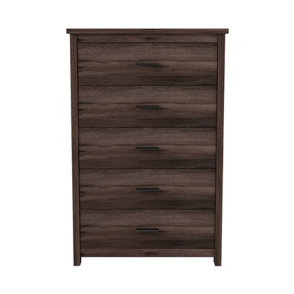 Retro American Country Style Wooden Dresser with 5 Drawer, Storage Cabinet for Bedroom, Dark Walnut