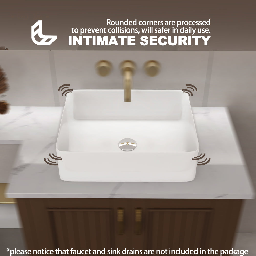 Vessel Sink Rectangle 19 Inch Bathroom Sink,Rectangular Modern Above Counter Bathroom Sinks White 19x15 Inch Porcelain Ceramic Vessel Vanity Sink Art Basin, Glossy White