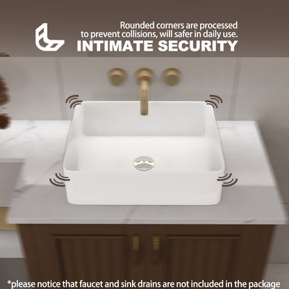 Vessel Sink Rectangle 19 Inch Bathroom Sink,Rectangular Modern Above Counter Bathroom Sinks White 19x15 Inch Porcelain Ceramic Vessel Vanity Sink Art Basin, Glossy White