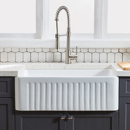 Fireclay 36" L X 20" W Farmhouse Kitchen Sink with Grid and Strainer