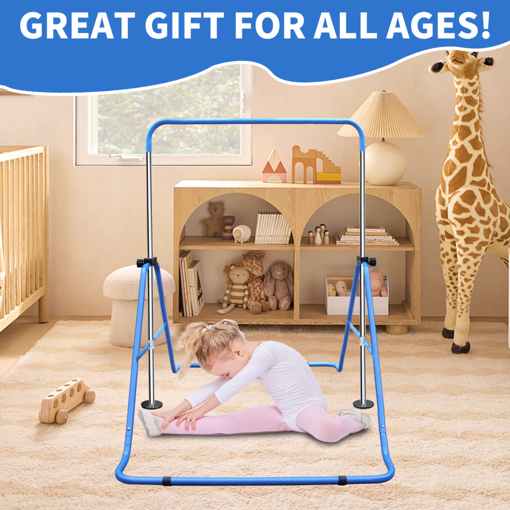 Expandable Gymnastics Bar for Kids - Height Adjustable Junior Training Bar for Home, Folding Gymnastic Horizontal Bars Equipment Blue