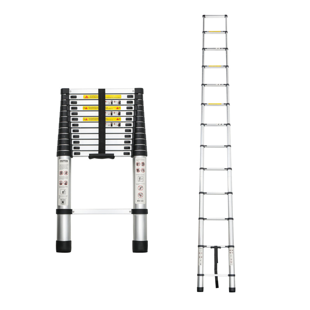 Telescoping Ladder 12.5FT, Telescopic Extension Ladder, Aluminum Alloy Folding Ladder Portable Multi-Purpose for Indoor Outdoor Work, Heavy Duty 300 lbs Load