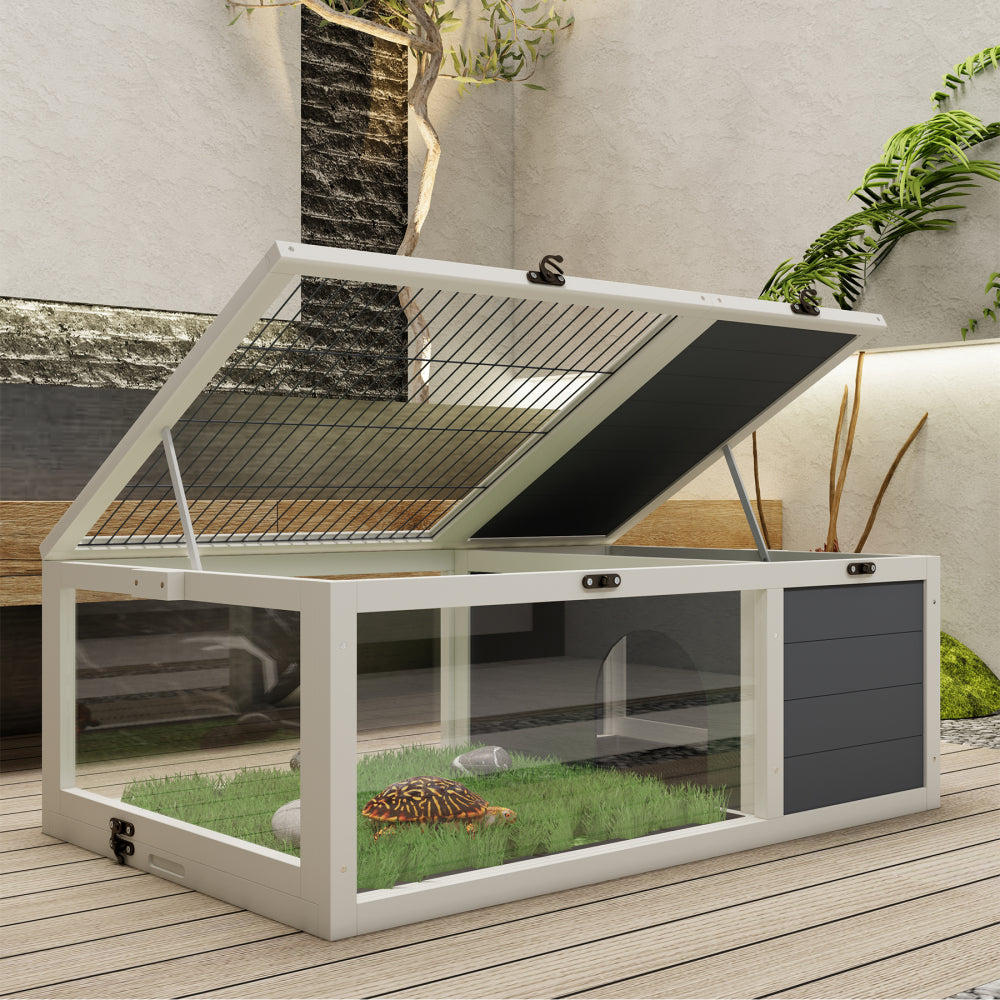 39.5＂Wood Tortoise House Indoor Turtle Habitat Reptile Cage for Lizards, Geckos, with Removable Waterproof Tray