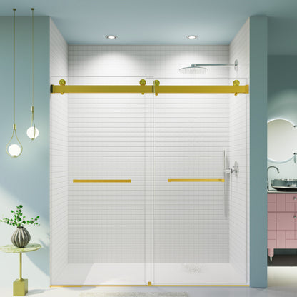 68-72 inches *76 inches  Frameless Double Sliding Soft-Close Shower Door, 3/8 inches (10mm) Thick SGCC Tempered Glass Door,  Brushed Gold