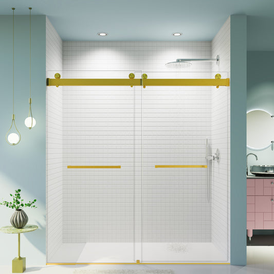 68-72 inches *76 inches  Frameless Double Sliding Soft-Close Shower Door, 3/8 inches (10mm) Thick SGCC Tempered Glass Door,  Brushed Gold