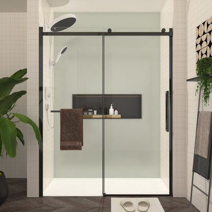S-RM6076TC 56-60"W x 76"H Sliding Shower Door, Frameless Glass Shower Door with Chrome Hardware, Towel Bar and Handle,Drop Shipping available