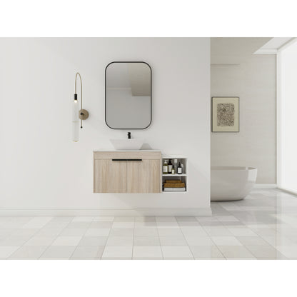 30 " Modern Design Float Bathroom Vanity With Ceramic Basin Set,  Wall Mounted White Oak Vanity  With Soft Close Door,KD-Packing,KD-Packing,2 Pieces Parcel(TOP-BAB321MOWH)