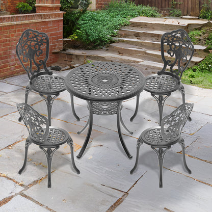 Ø30.71-inch Cast Aluminum Patio Dining Table With Black Frame and Umbrella Hole