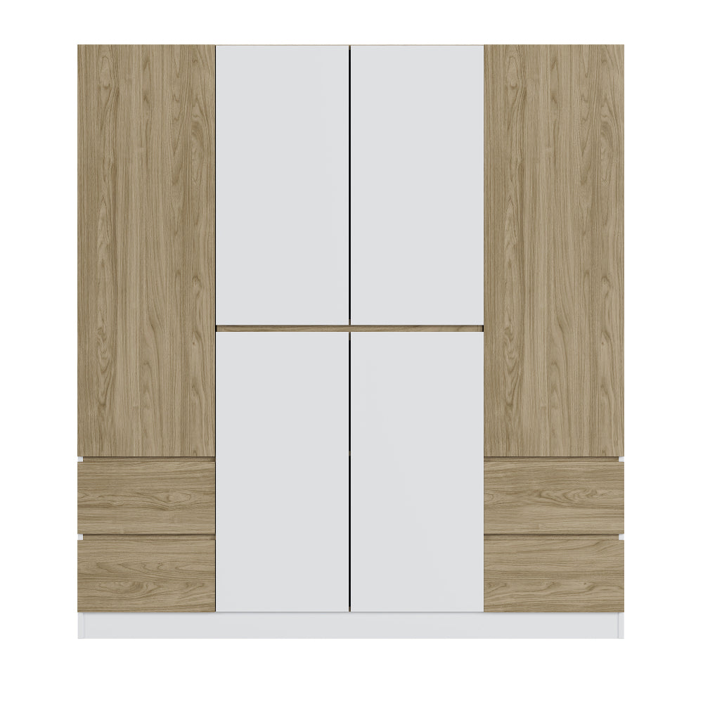 6-Doors Wooden Wardrobe Storage for Bedroom,with 4 Drawers,White+Nature