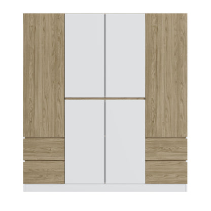 6-Doors Wooden Wardrobe Storage for Bedroom,with 4 Drawers,White+Nature