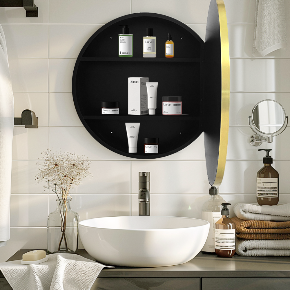 31x21 inch Oval Black Metal Framed Wall mount Bathroom Medicine Cabinet with Mirror