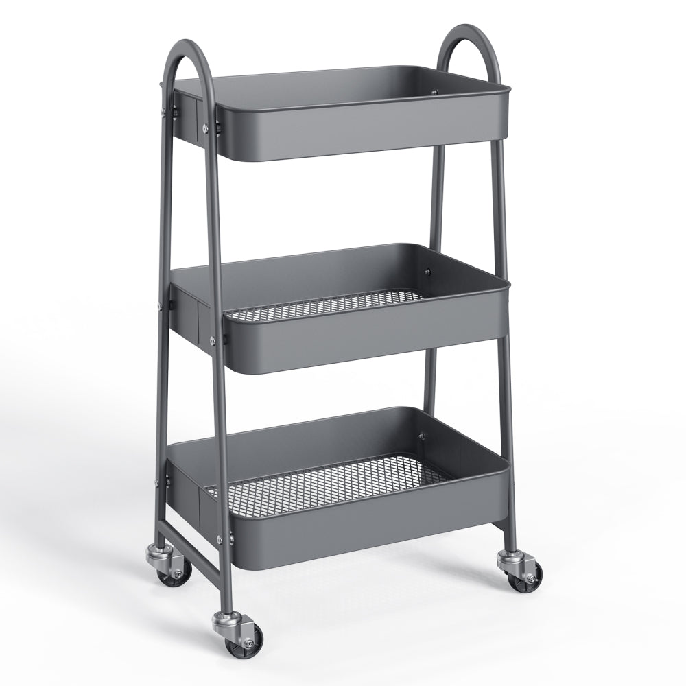 3 Tier Small Rolling Cart, Metal Utility Storage Organizer Kitchen Trolley Bathroom Laundry Room Bar Office Shelves