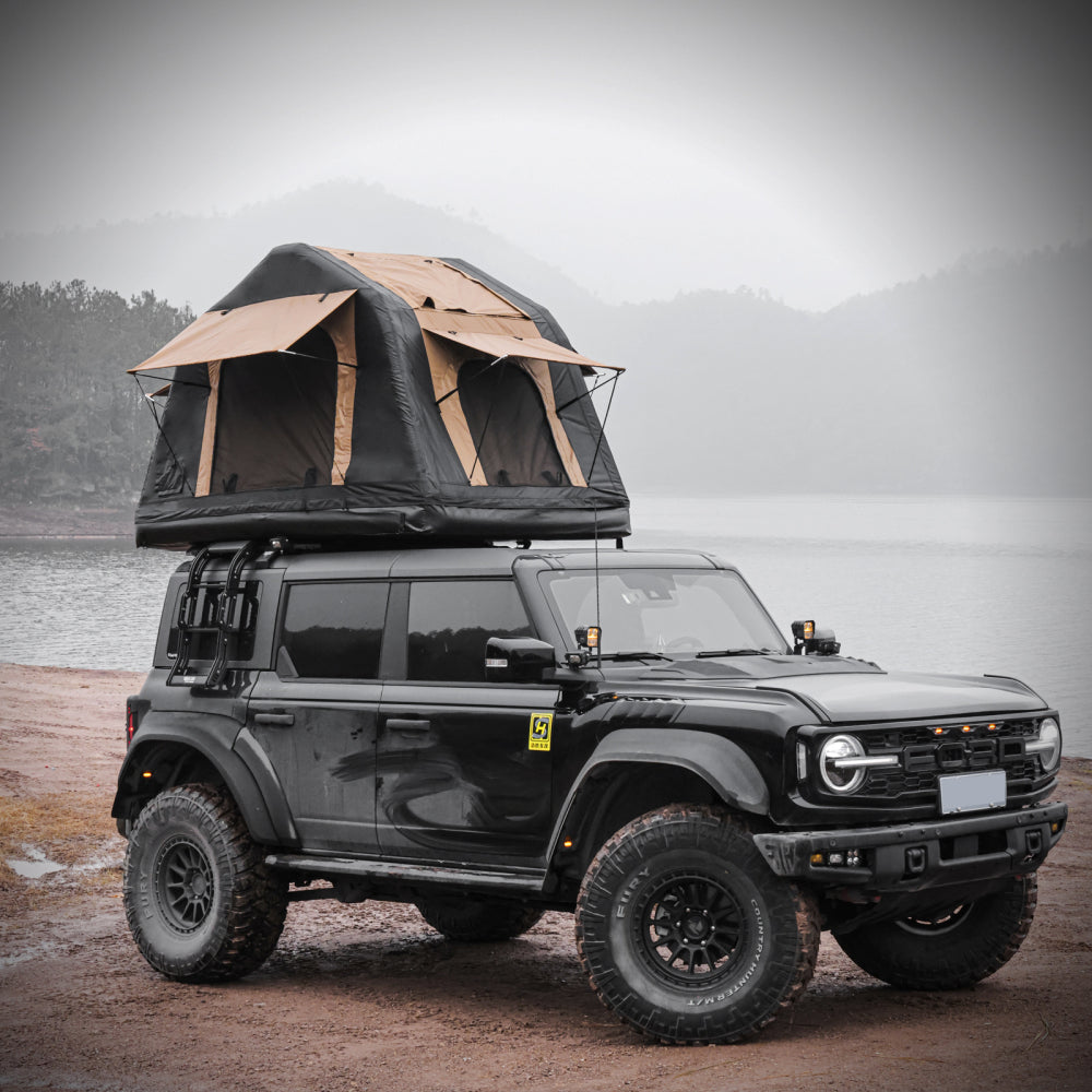 Foldable 2-3 People Amphibious Inflatable Car Roof Top Tent for camping Outdoor Glamping Camping Tent for SUV,Truck and Universal Auto Self-Driving Touring(Without Ladder, Black )