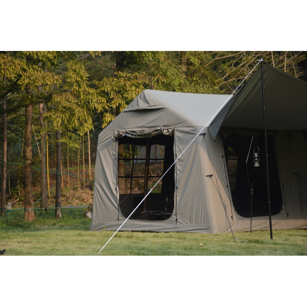 9.8 x13ft with canopy, Inflatable Camping Tents with Hand Pump, Air Glamping Tents,  Easy Setup Waterproof and Windproof Blow up Tent  Army green