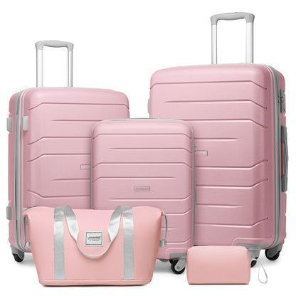 Luggage Sets 5 Piece, Expandable Luggage Hardside PP Suitcase Sets with Spinner Wheels TSA Lock, Pink
