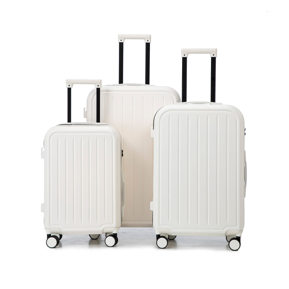 20/24/28in ABS 360° Spinner Wheel Luggage, Carry on Suitcase, with Cup Holder & USB Port (White)