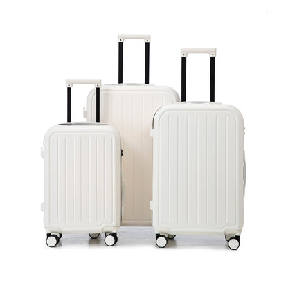 20/24/28in ABS 360° Spinner Wheel Luggage, Carry on Suitcase, with Cup Holder & USB Port (White)
