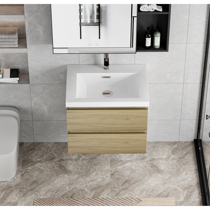 30" Floating Bathroom Vanity with Sink, Modern Wall-Mounted Bathroom Storage Vanity Cabinet with Resin Top Basin and Soft Close Drawers, Natural Oak 24V11-30NO