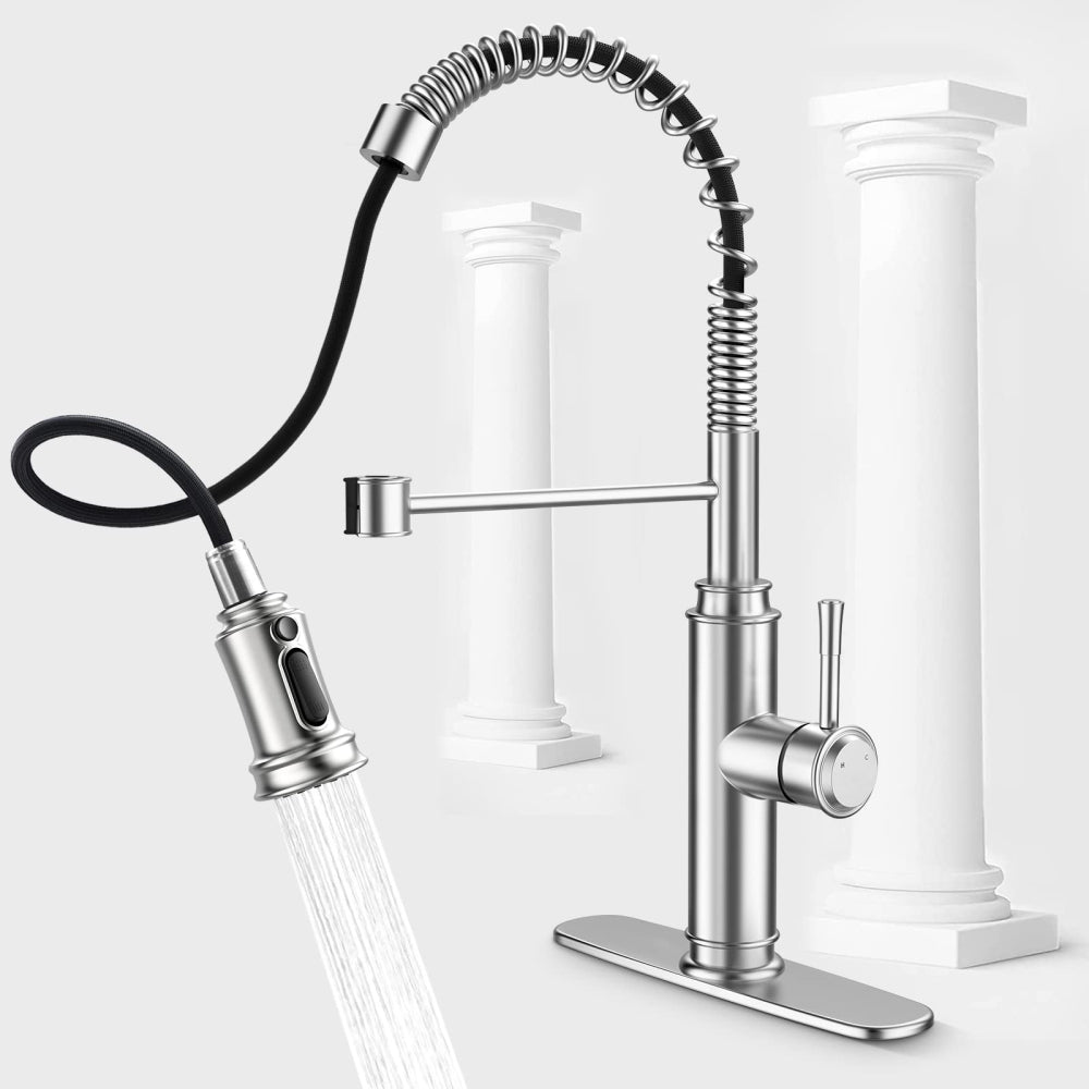 Kitchen Faucet- 3 Modes Pull Down Sprayer Kitchen Tap Faucet Head, Single Handle&Deck Plate for 1or3 Holes, 360° Rotation, Stainless Steel No Lead for RV Bar Home, Black