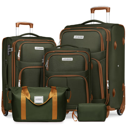 Luggage Sets 5 Piece Softside Expandable Suitcases Set with Spinner Wheels TSA Lock, Purple