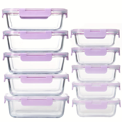 10-Piece Glass Food Storage Container, Sealed Glass Lunch Container, Stackable Glass Food Storage Container Set with Lid for Microwave, Oven, Freezer and Dishwasher