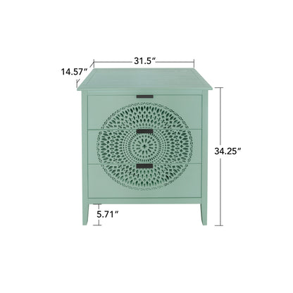 3 Drawer Cabinet with Hollow-Carved 3 Drawer Dresser Storage Chest with Metal Handles For Entryway Living Room Bedroom