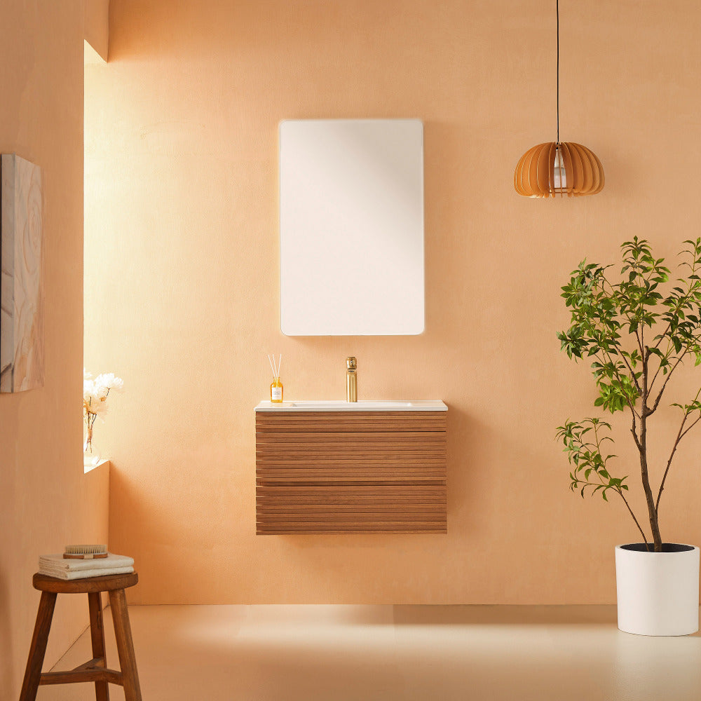 30" Wall Mounted & Floating Single Vanity with Ceramic Sink