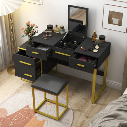 Black modern simple hair desk, multi-layer storage, large storage space