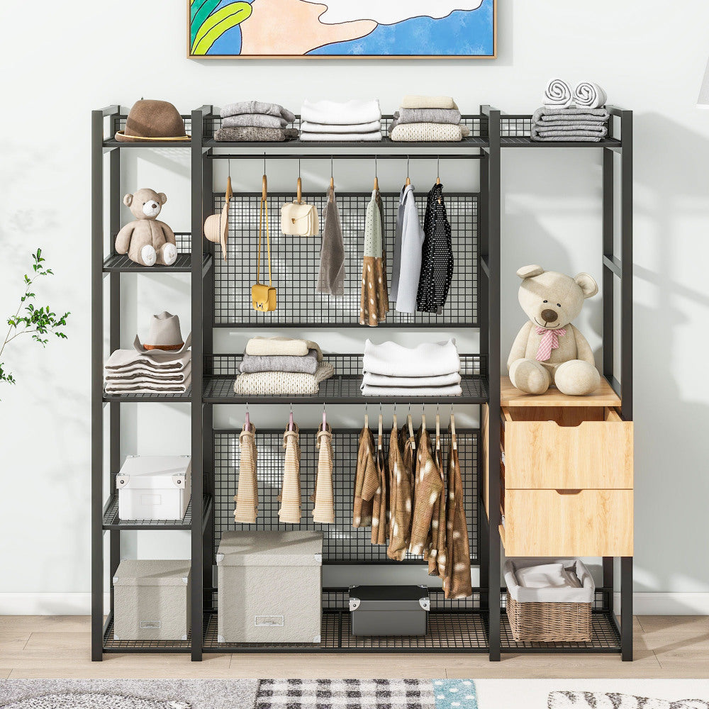 Open-Style Wardrobe with Hanging Rails, Shelves and Drawers, White