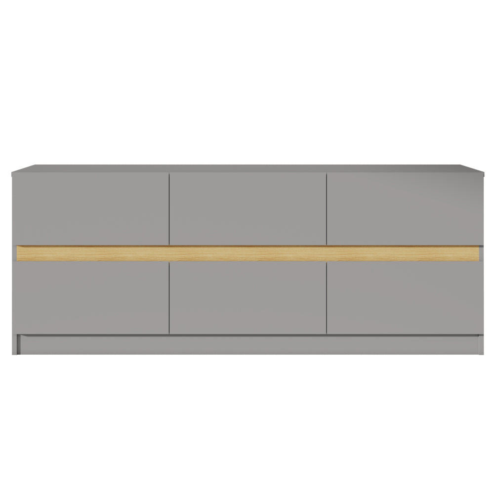 6 Drawer Dresser Long Dresser for Bedroom Wood Clothes Organizers and Wide Storage Drawers 16.34" D x 59.06" W x 23.03"H (Grey) - White Label