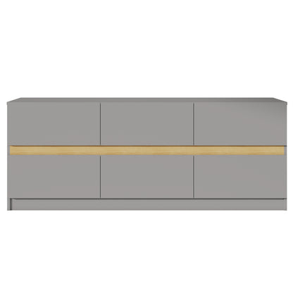 6 Drawer Dresser Long Dresser for Bedroom Wood Clothes Organizers and Wide Storage Drawers 16.34" D x 59.06" W x 23.03"H (Grey) - White Label