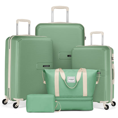 Luggage Sets 5 Piece, Expandable Luggage Hardside PP Suitcase Sets with Spinner Wheels TSA Lock, Green