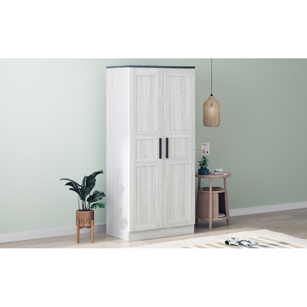 2-Door Wooden Wardrobe Armoire with LED and 4 Storage Shelves, Grey