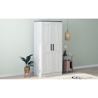 2-Door Wooden Wardrobe Armoire with LED and 4 Storage Shelves, Grey