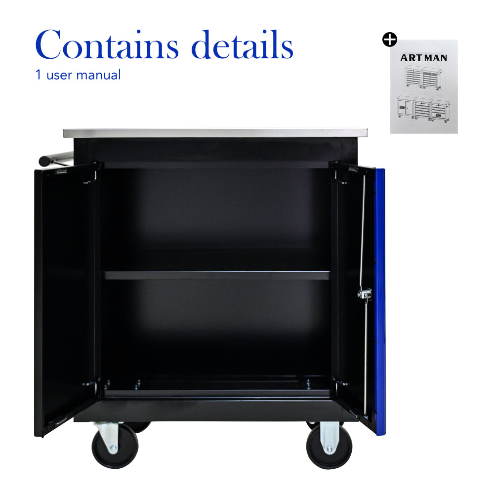 Movable Lockable Double Door Partition with Lock Multi-functional Hardware Storage Tool Car Auto Repair Locker--BLAK&BLUE