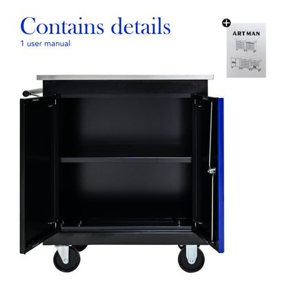 Movable Lockable Double Door Partition with Lock Multi-functional Hardware Storage Tool Car Auto Repair Locker--BLAK&BLUE