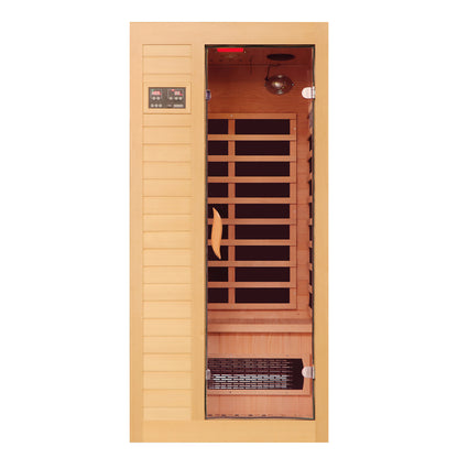 1 to 2 Person Hemlock Wood Low EMF FAR Infrared Sauna For Home with LED Control Panel and Tempered Glass Door