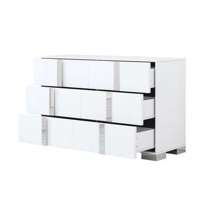 Elegant Modern Dresser with Metal Handle,Mirrored Storage Cabinet with 6 Drawers for Bedroom,Living Room,White