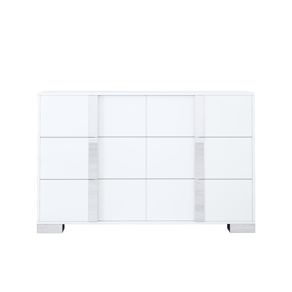 Elegant Modern Dresser with Metal Handle,Mirrored Storage Cabinet with 6 Drawers for Bedroom,Living Room,White