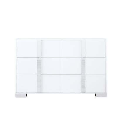 Elegant Modern Dresser with Metal Handle,Mirrored Storage Cabinet with 6 Drawers for Bedroom,Living Room,White
