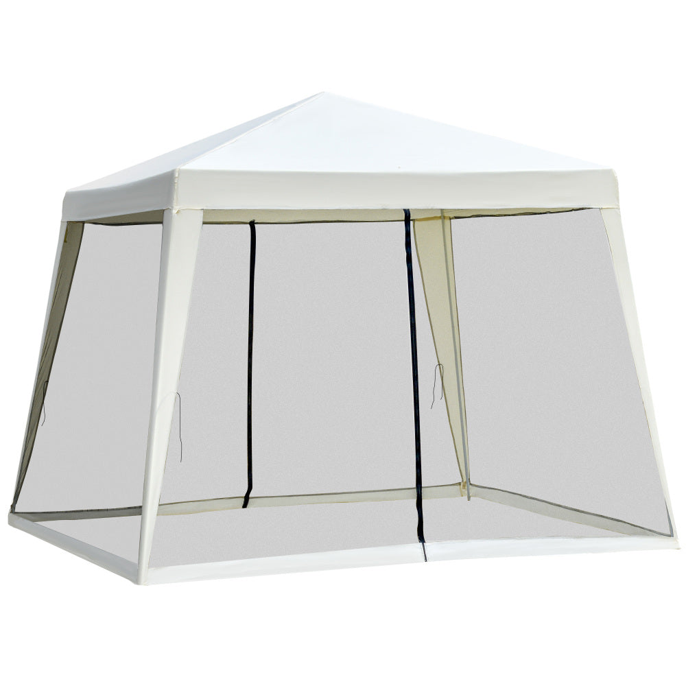 Outsunny 10'x10' Outdoor Canopy Tent, Slant Leg Sun Shelter with Mesh Sidewalls, Patio Tents for Parties, Cream White