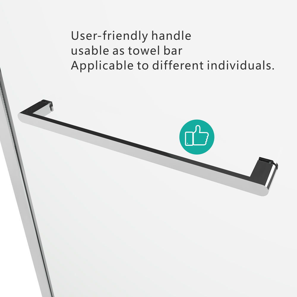 S-RM6076TC 56-60"W x 76"H Sliding Shower Door, Frameless Glass Shower Door with Chrome Hardware, Towel Bar and Handle,Drop Shipping available