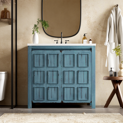24x18x34 Inches Vintage Style Small Bathroom Vanity Combo with Ceramic Sink, 2 Soft-close Doors