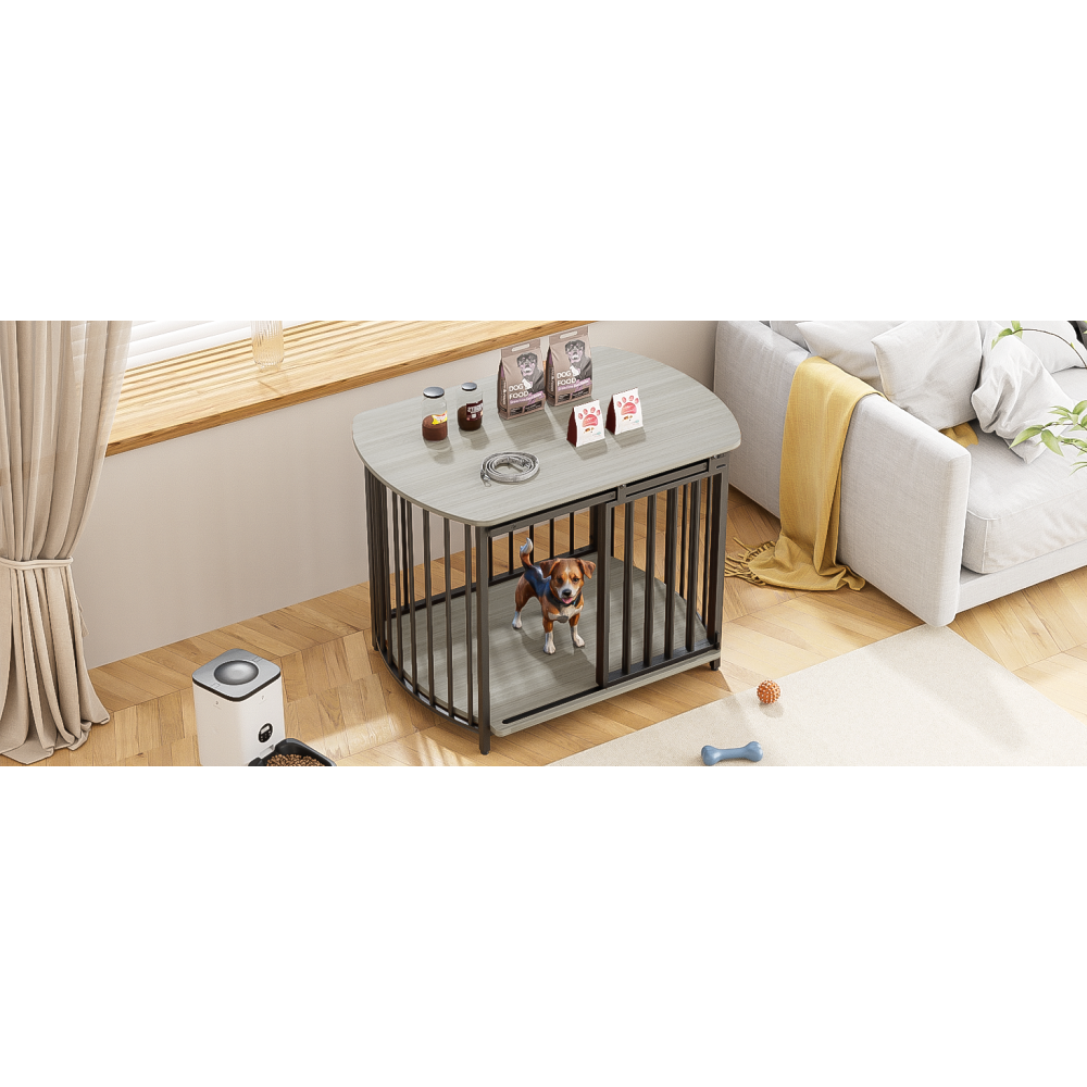 31.5" Furniture Style Dog Crate for Small and Medium Dogs, Wooden Cage Indoor Kennel Furniture, Modern Dog Crate End Table with Double-Doors, Gray